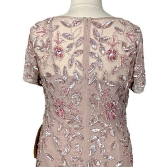 Adrianna Papell New Gown Beaded Sequin Godet Pleats Blush Pink Women’s Size 20 - Picture 8 of 15